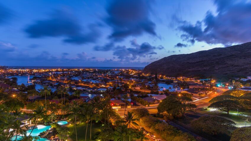 Sunset Dusk in Hawaii kai marina on Oahu, Hawaii