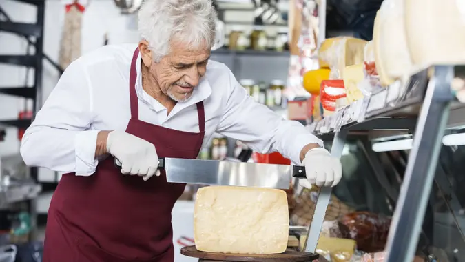 Adult, cheese, cheesemonger, elderly, employee, mature, senior, worker