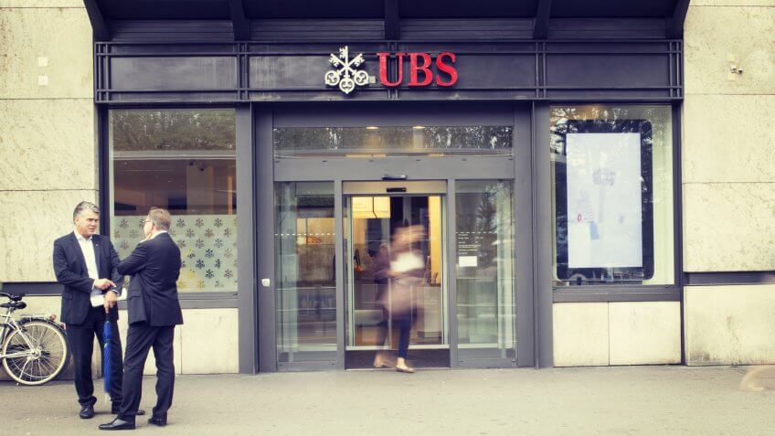 ZURICH, SWITZERLAND - 15 SEPTEMBER 2016: Office of UBS, one of the largest Swiss banks at Bellevue, Zurich.