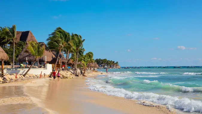 Playa del Carmen, Mexico - January 7 2016 - The beautiful beach of Playa del Carmen in Mexico.