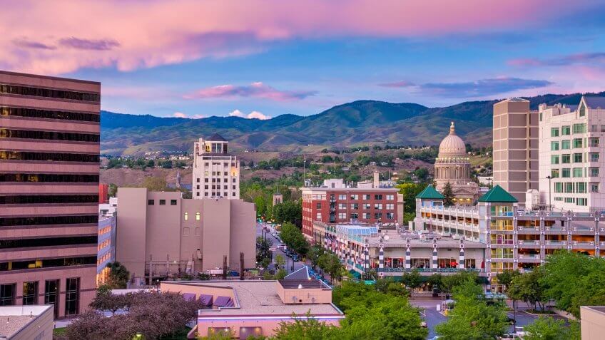 Center of Boise Idaho as seen from above at night.
