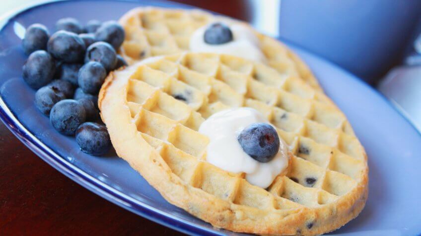 Breakfast, blueberry waffles, waffles