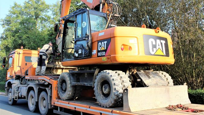 An image of a cat logo on a excavator, caterpillar - Reinerbeck/Germany - 09/21/2017.