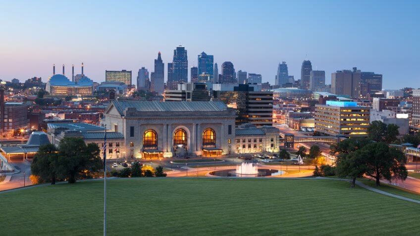 Kansas City skyline at twilight.