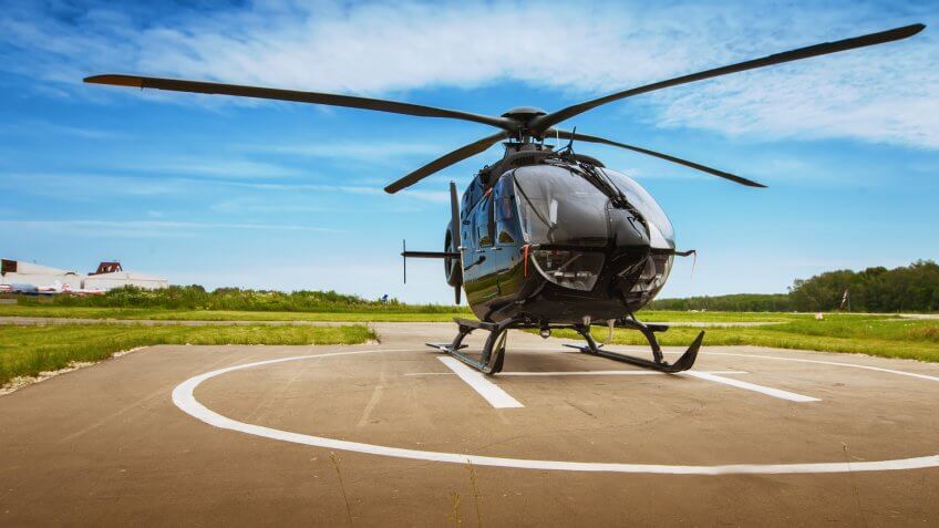 Helicopter parked at the helipad.
