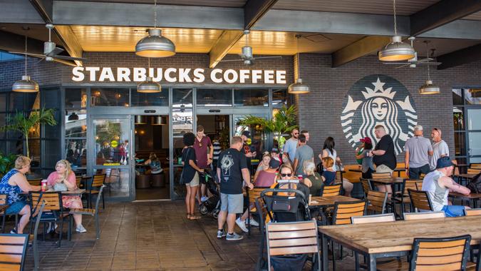 Orlando, Florida: November 30, 2017: A Starbucks store in Universal Orlando Resort in Orlando, Florida.
