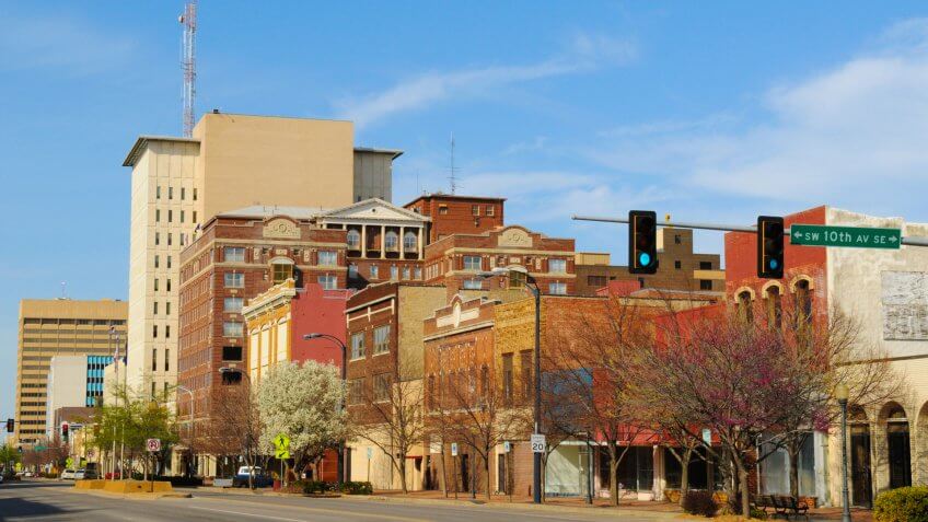 springtime view in downtown Topeka, Kansas, USA.