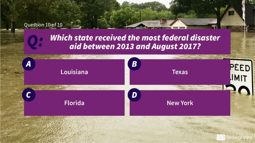 Which state received the most federal disaster aid between 2013 and August 2017?