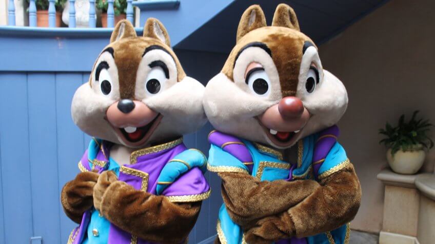 Meeting Mardi Gras Chip n' Dale Taken on February 12, 2012 in the Court of Angels during the New Orleans Bayou Bash in New Orleans Square, Disneyland (Disneyland Resort, Anaheim, CA).