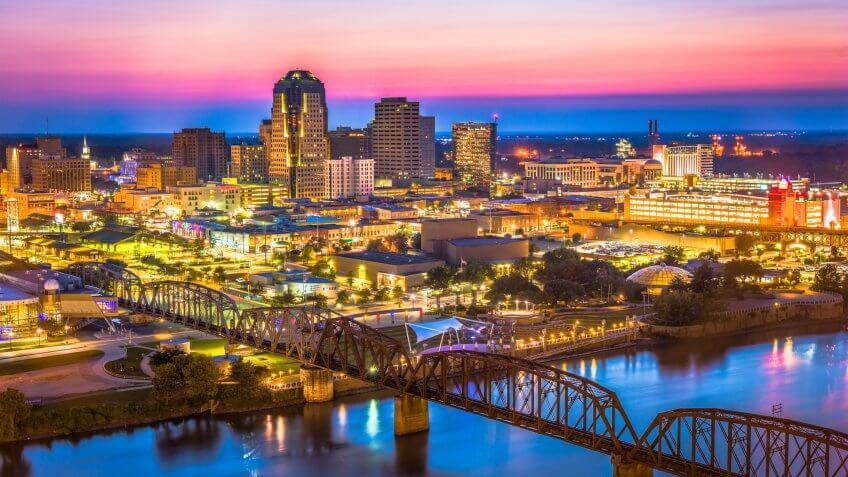 Shreveport, Louisiana, USA downtown skyline on the Red River.
