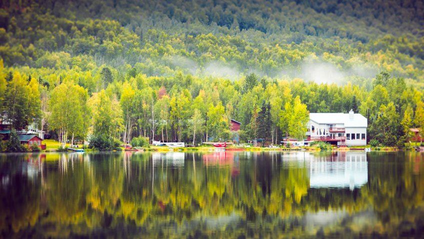 View at Mirror lake in early Autumn, Alaska.
