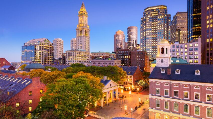 Boston, Massachusetts, USA downtown cityscape.