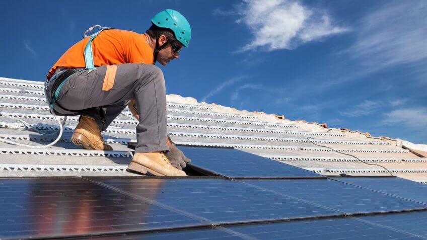 construction, installer, photovoltaic, solar panels