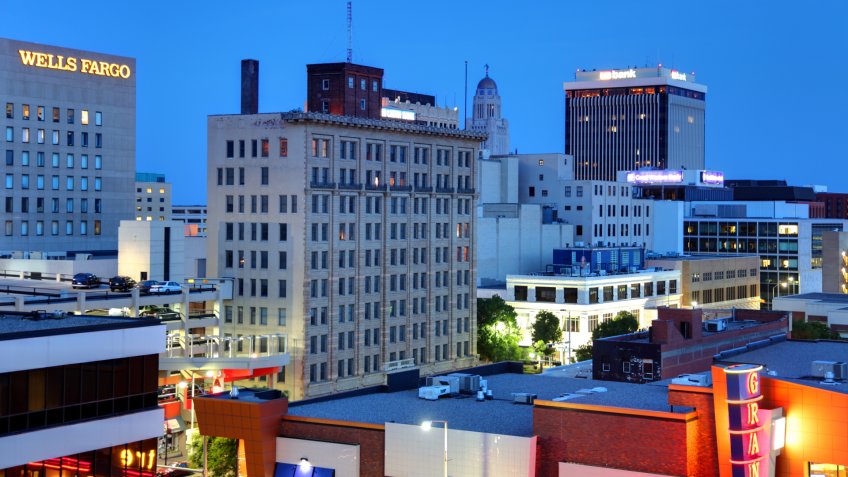 "Lincoln, Nebraska, USA - May 18, 2012: Downtown skyline in the financial district of the capital and the second-most populous city of the US state of Nebraska".