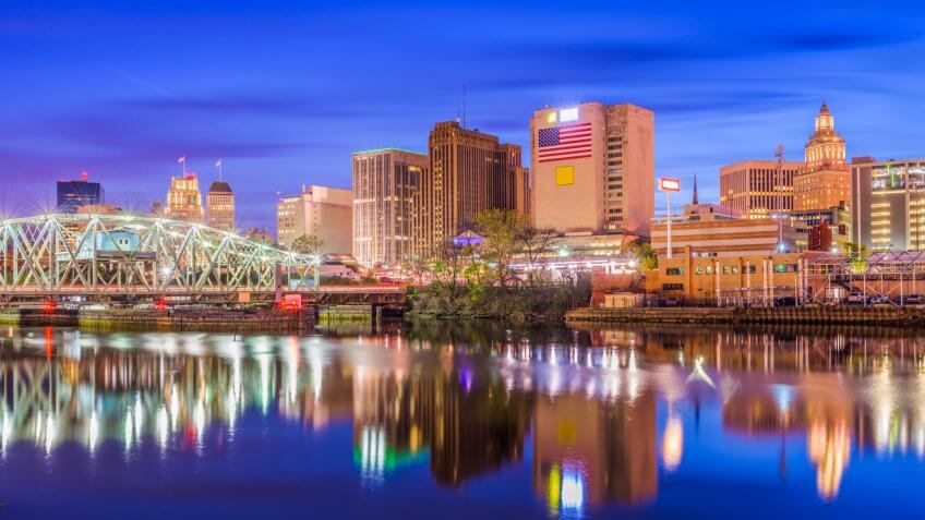 Newark, New Jersey, USA skyline on the Passaic River.