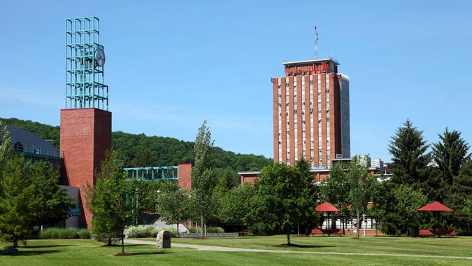 Binghamton, New York, USA - June 7, 2015: Daytime view of the University Union on the campus of The State University of New York at Binghamton.