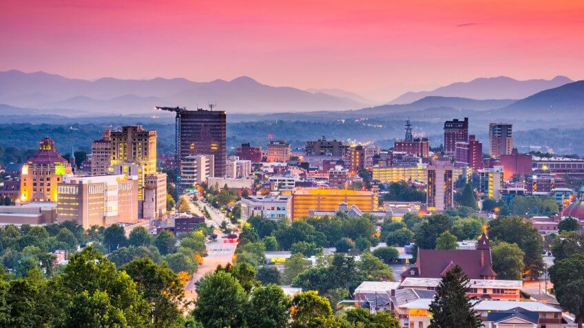Asheville, North Carolina, USA at twilight.