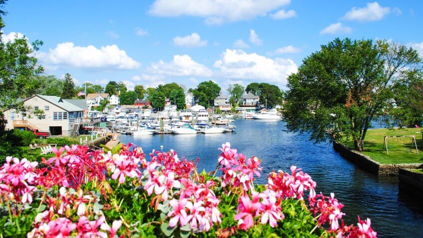 Picturesque view of a small town in Rhode Island.