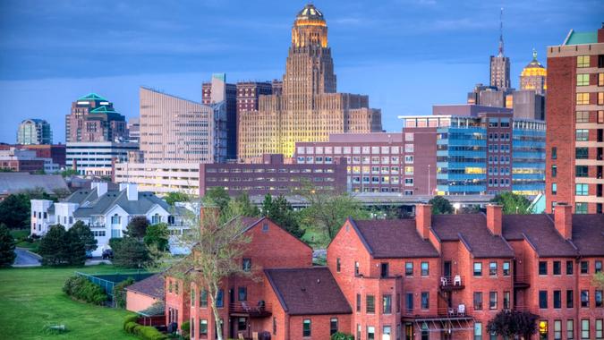 Downtown Buffalo skyline along the historic waterfront district.