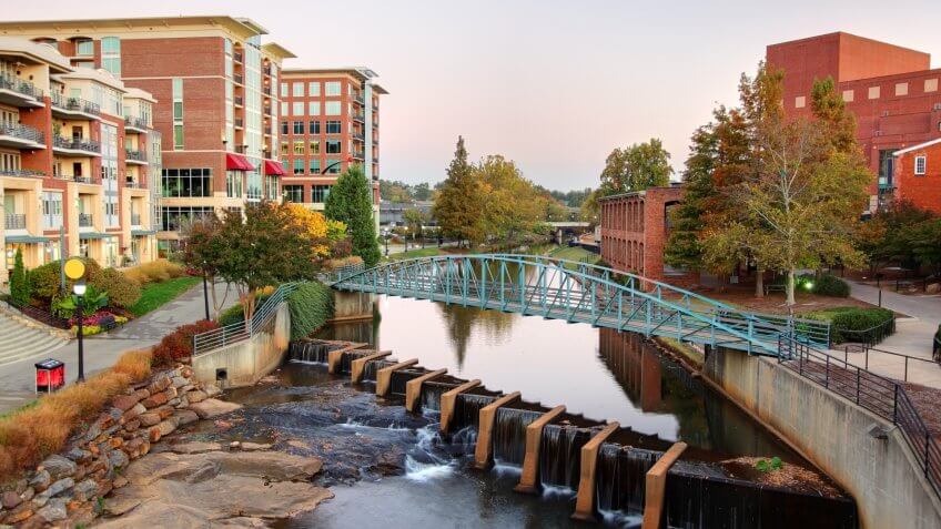 Falls Park and the Reedy River located in downtown Greenville's Historic West End.