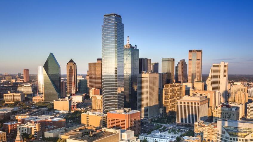 Dallas downtown panoramic cityscape in Texas USA.