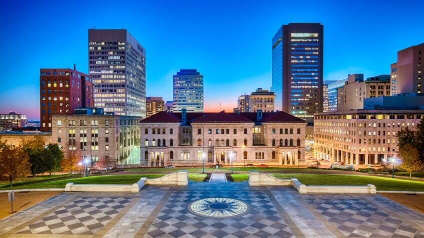 Downtown Richmond, Virginia at night.