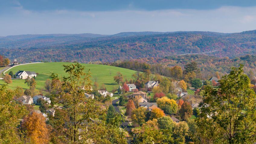 Up market single family houses in development in the trees outside Morgantown, West Virginia.