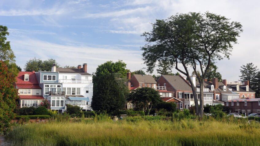 Waterfront Houses in New Castle of Delaware, USA.