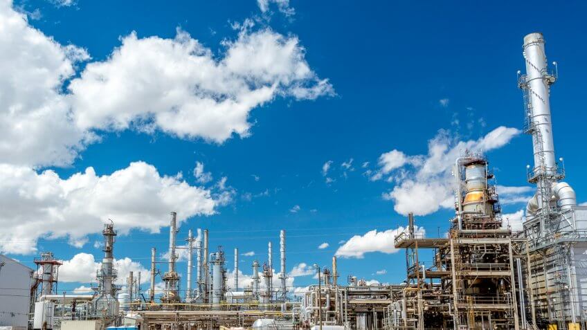 Wyoming Oil Refinery with a blue sky.