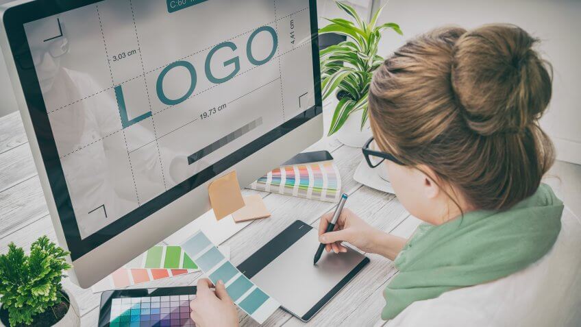 logo design brand designer sketch graphic drawing creative creativity draw studying work tablet concept - stock image.