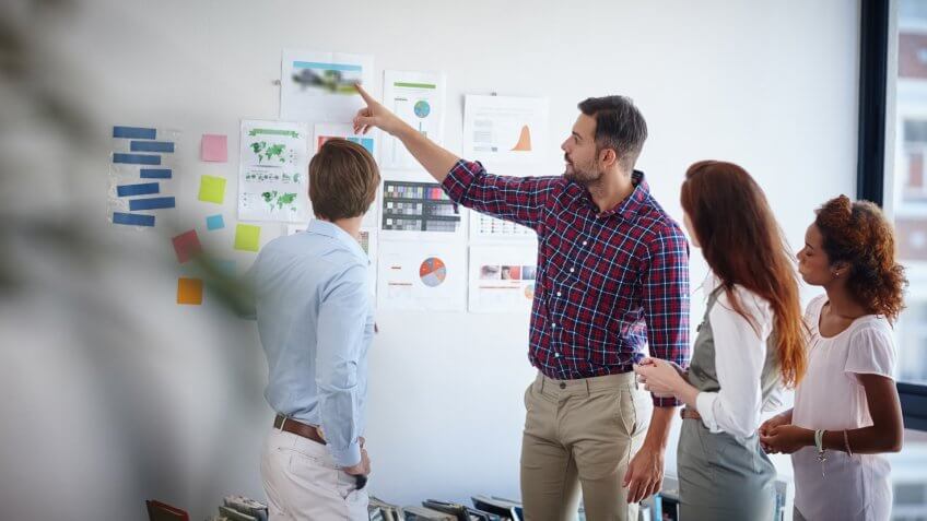 Shot of a group of colleagues having a brainstorming session at work.