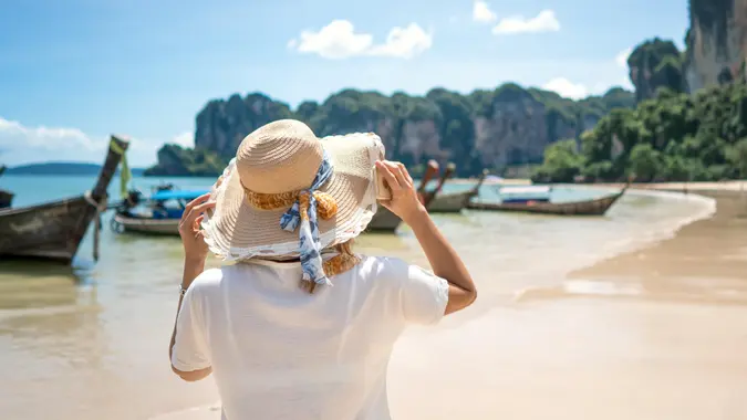 female traveler admiring a marine view.