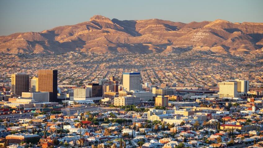 Downtown El Paso with Juarez, Mexico in the background.