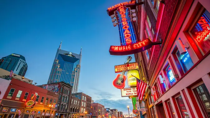 2016 in Nashville, NASHVILLE - NOV 11: Neon signs on Lower Broadway Area on Novembe, Tennessee, USA