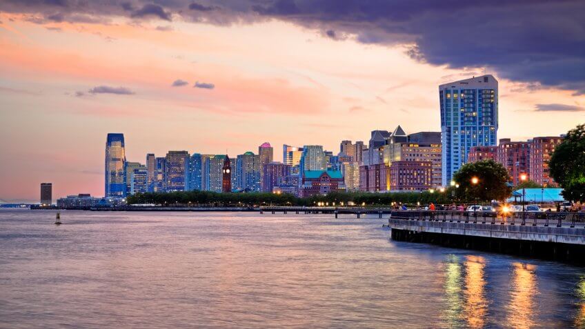 "Water-shore of Jersey City on Hudson River, New Jersey".