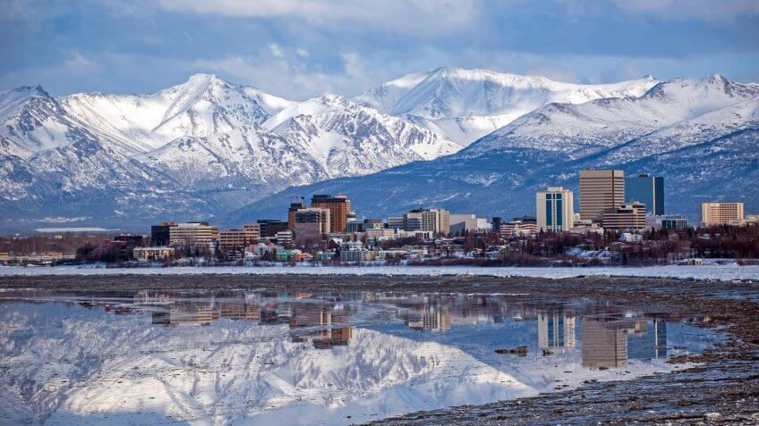Anchorage Skyline with a winter reflection.