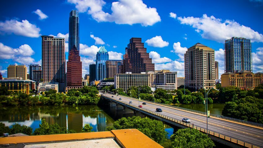 Austin Texas during sunny summertime perfect cityscape skyline s