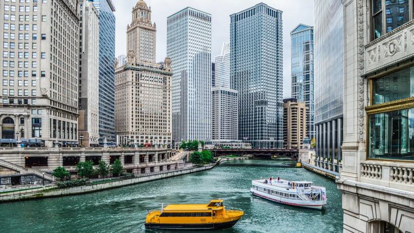 Chicago Urban Cityscape along the Chicago River.