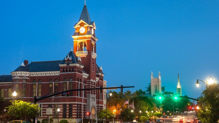 Wilmington, North Carolina, USA at night.