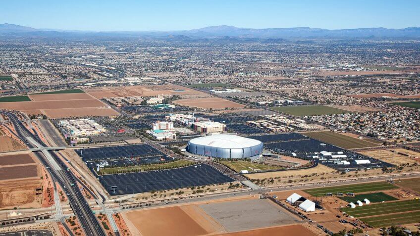 Glendale, Arizona sports and mixed use venues from above.