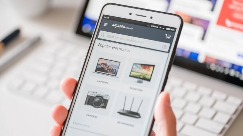 Melbourne, Australia - Feb 2, 2018: Browsing the Amazon online shopping store on a smartphone.