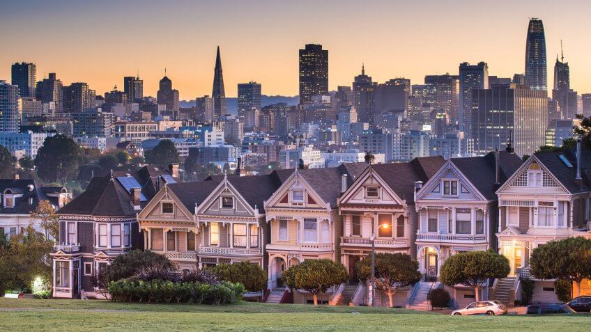 San Francisco - California, Alamo Square, Urban Skyline, City, Famous Place.