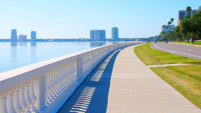 The world's longest continuous sidewalk, Bayshore Boulevard in Tampa, Florida, along Tampa Bay and is 4.
