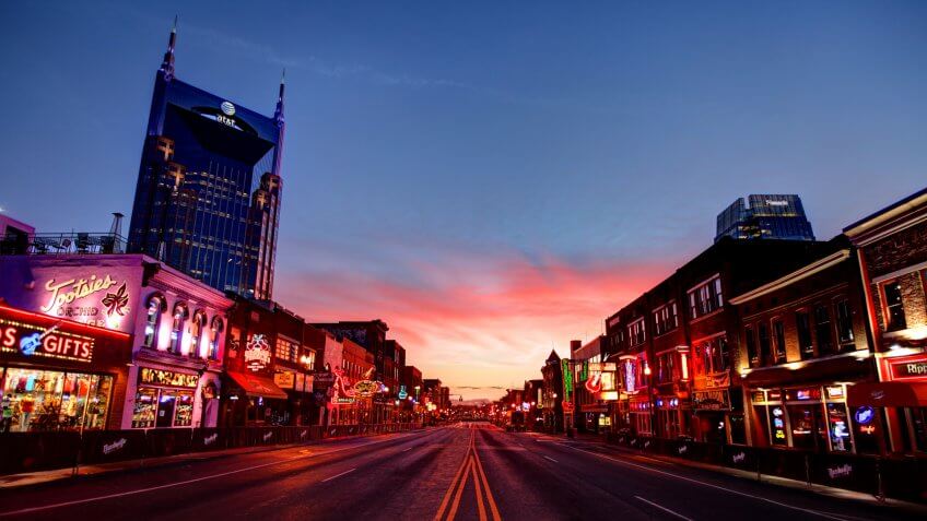 Broadway in downtown Nashville, Tennessee.