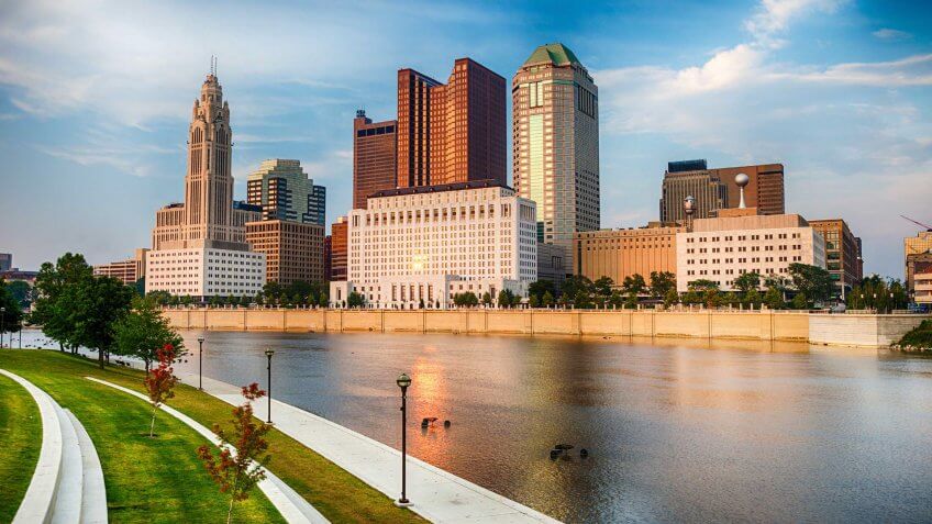 Columbus - Ohio, Ohio, Urban Skyline, Cityscape, River.