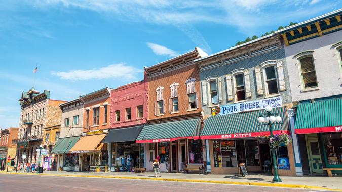 Deadwood, USA - August 26, 2015: View of historic downtown Deadwood, SD on August 26, 2015.