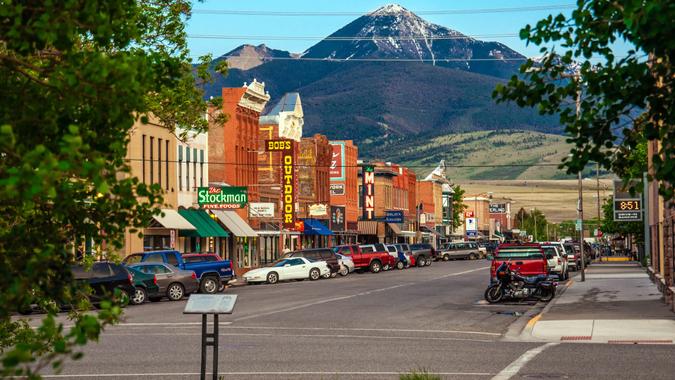 Montana Livingston, Montana, USA - May 25, 2013 : Historic centre of Livingston near Yellowstone National Park.