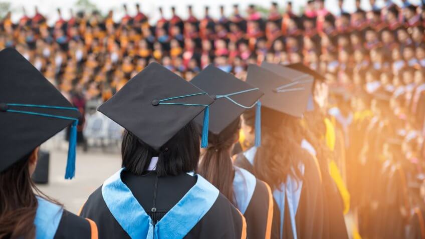 Graduates wear graduation gowns,Ceremonies of university graduates.