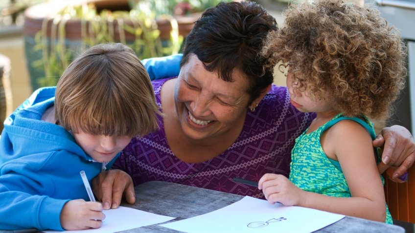 Care giver teaching children