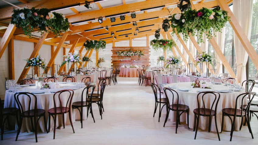 Wedding reception in wooden style.